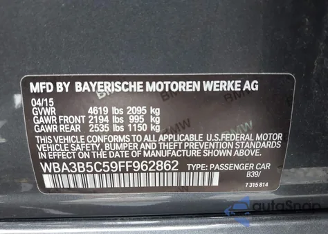 2015 BMW 328I xDrive from USA, damaged, VIN WBA3B5C59FF962862